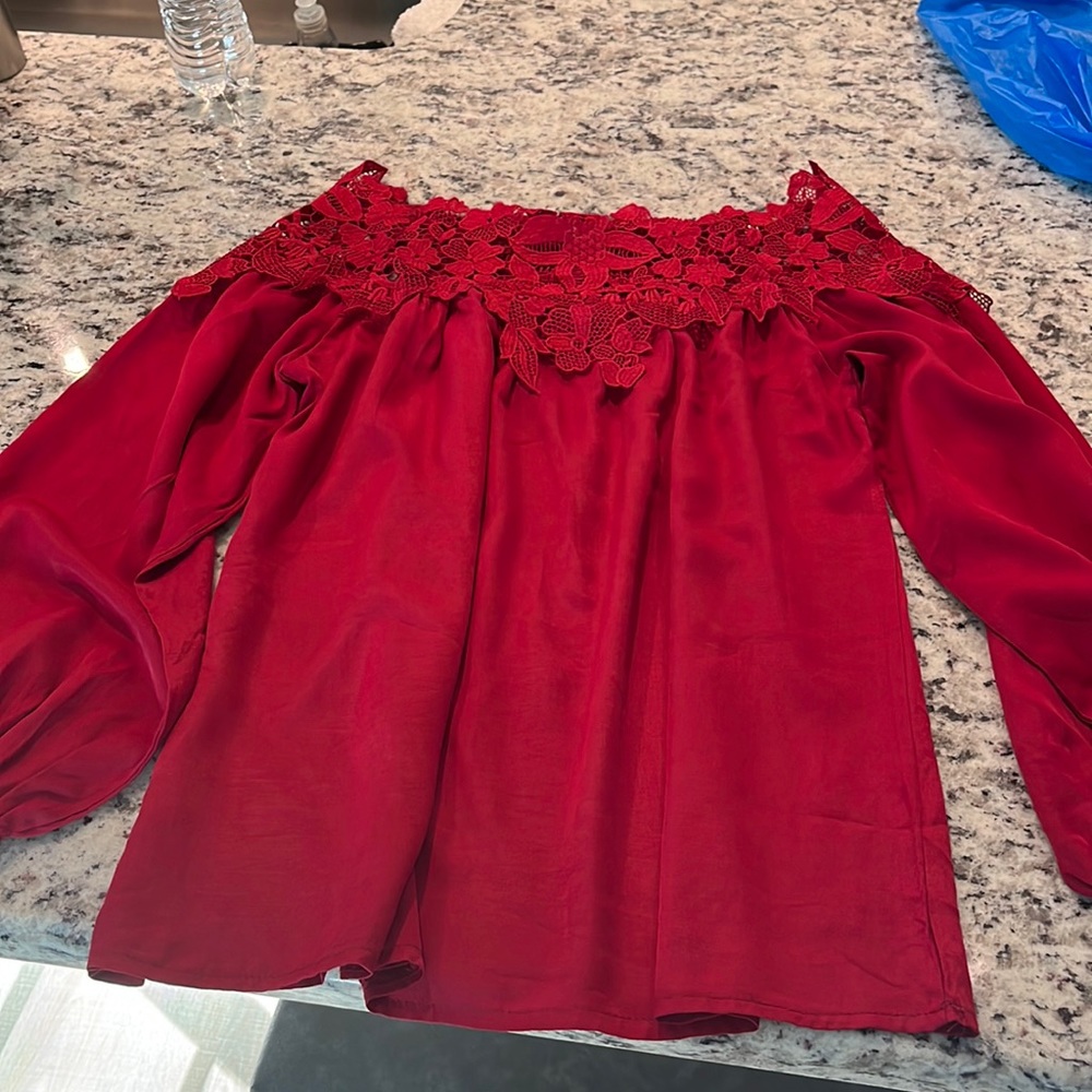 Apple Red crochet cotton lace size s top by Adreamly